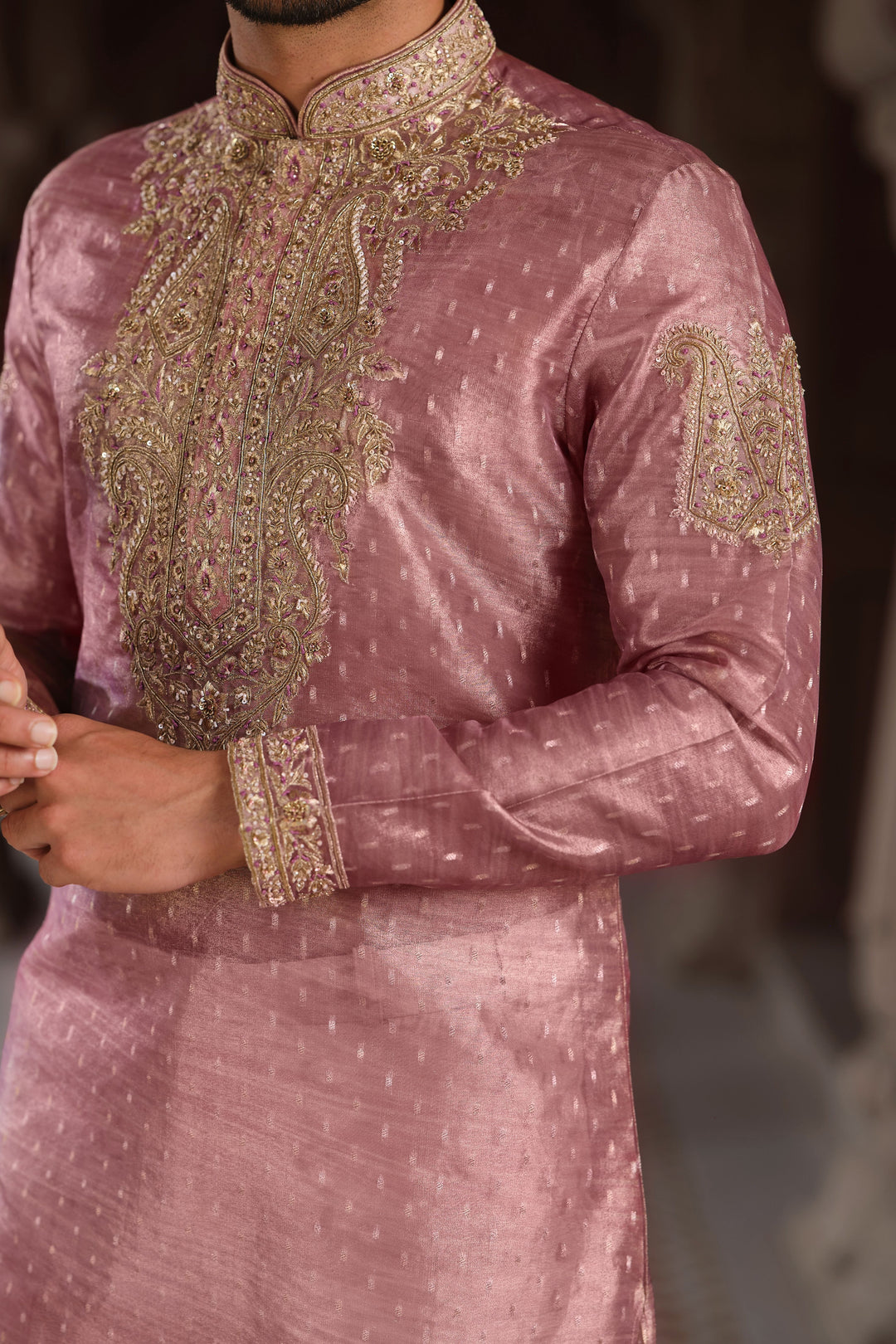 Onion Pink Tissue Kurta