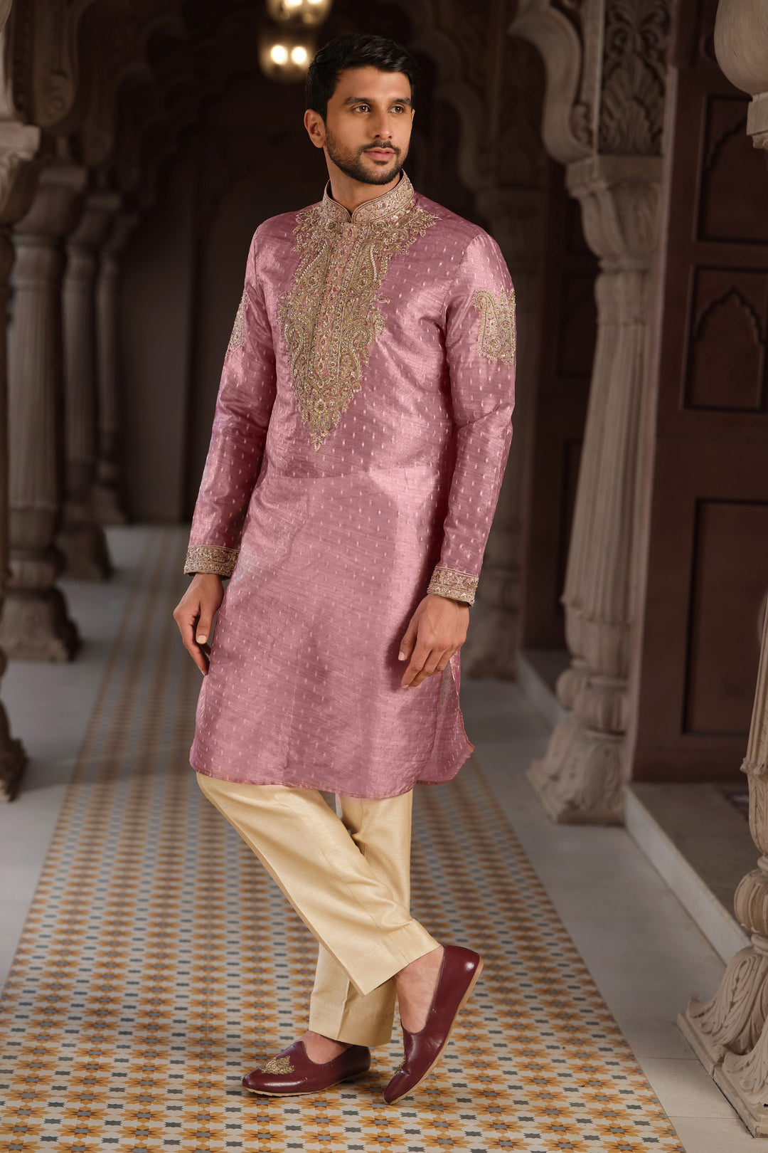Onion Pink Tissue Kurta