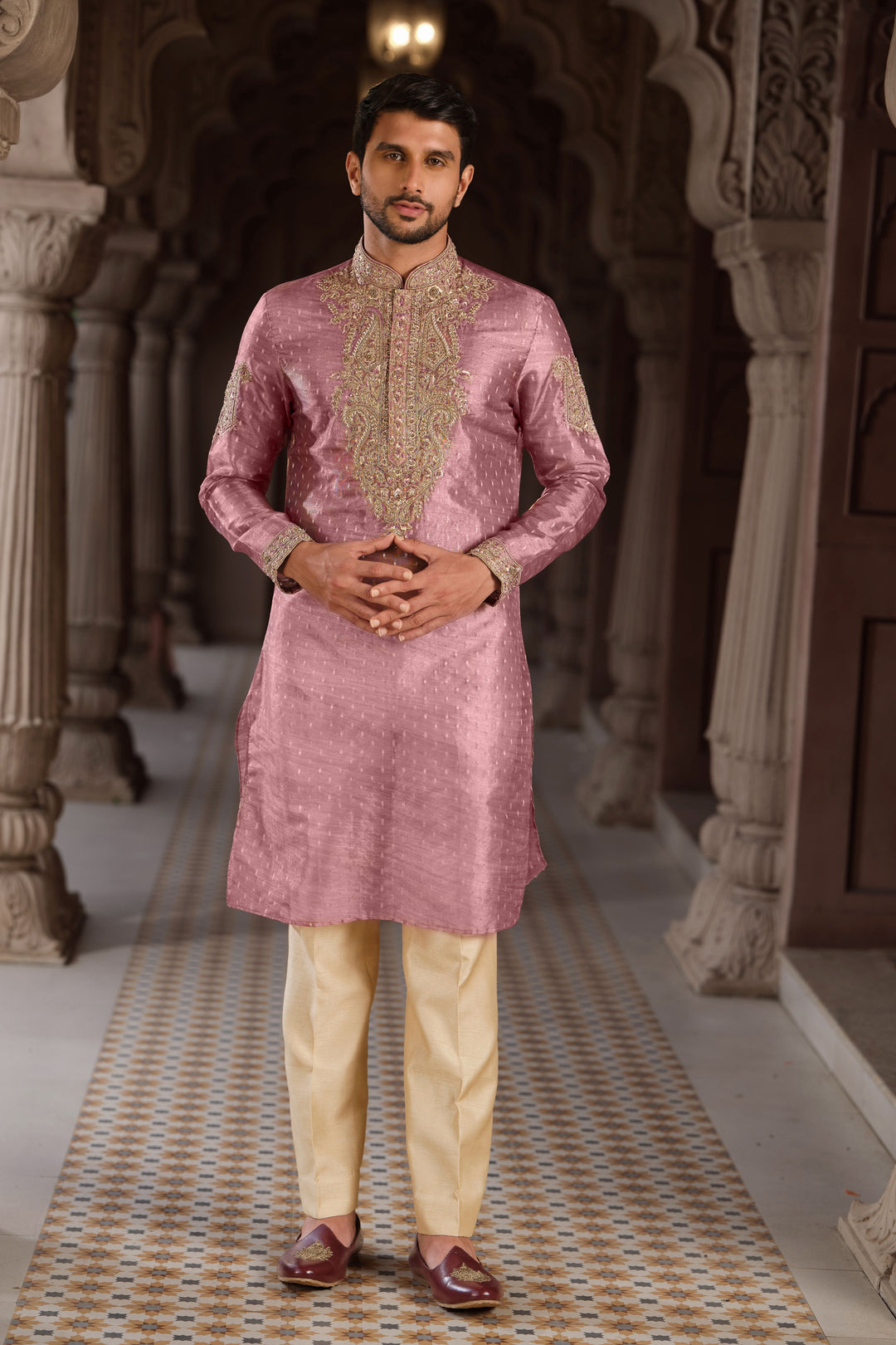 Onion Pink Tissue Kurta