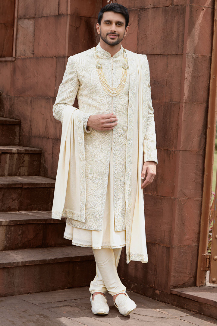 Gilded Abstract Silk Sherwani