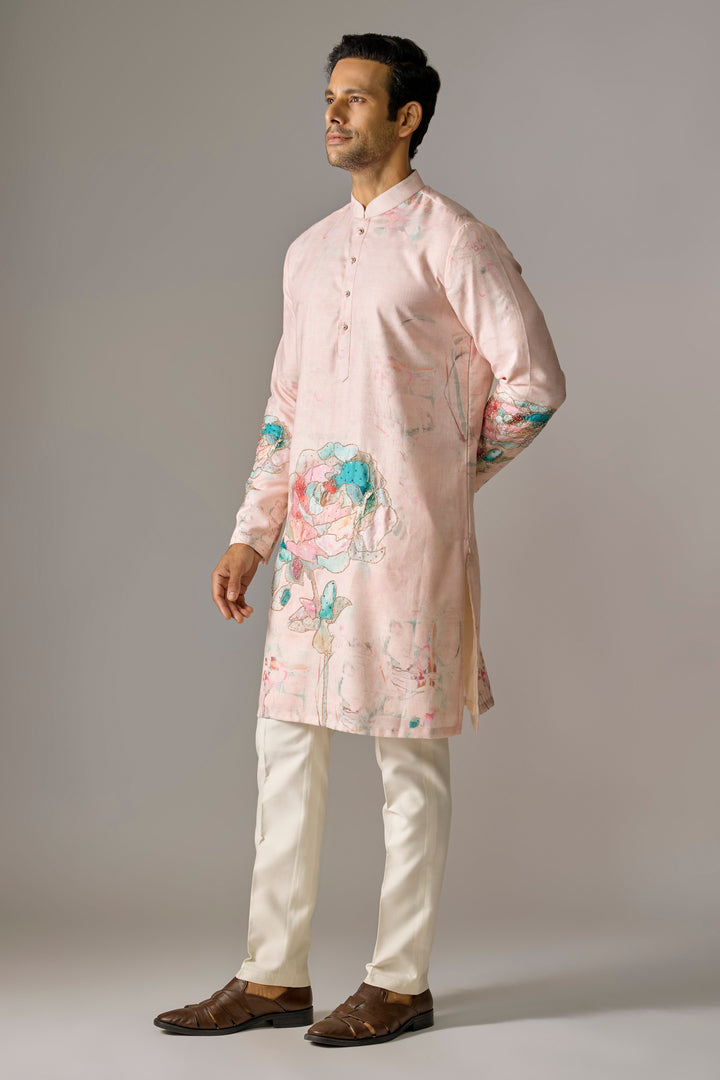 Peach Silk Embellished Kurta Set