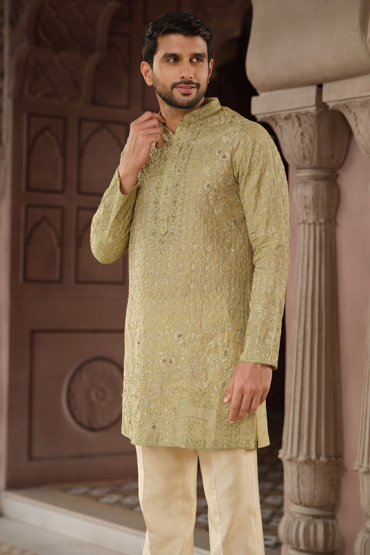 Olive Gleam Banarasi Tissue Kurta