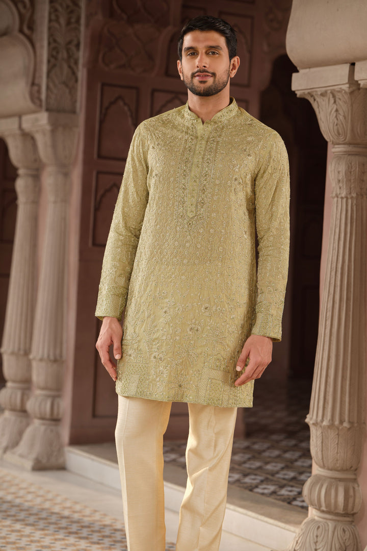 Olive Gleam Banarasi Tissue Kurta