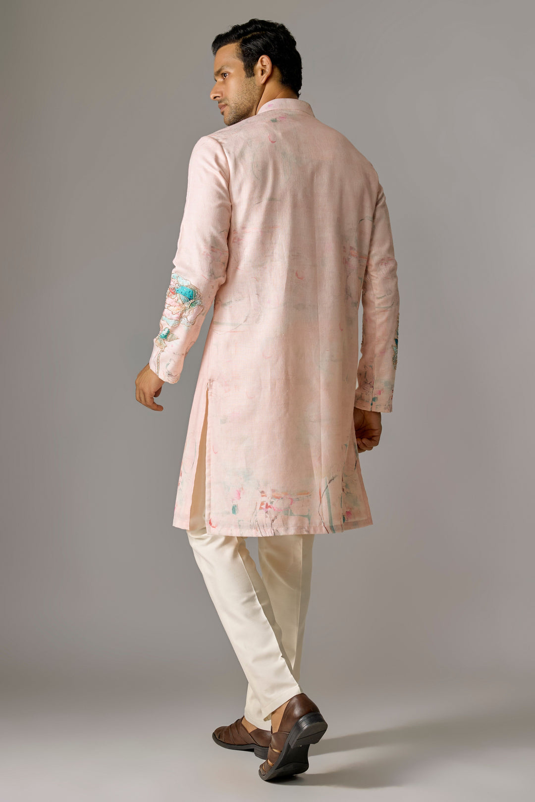Peach Silk Embellished Kurta Set