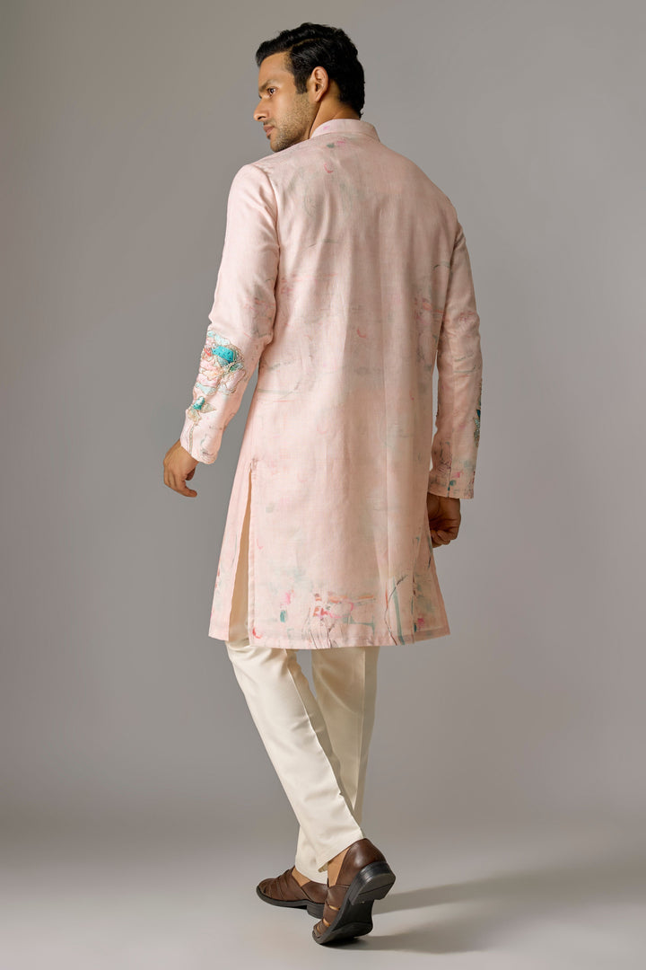 Peach Silk Embellished Kurta Set