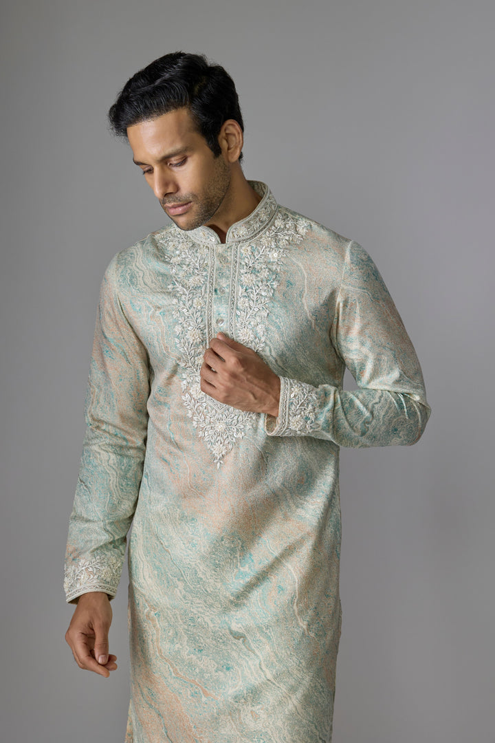 Peachish Green Embellished Kurta Set