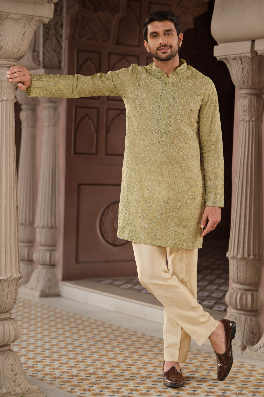 Olive Gleam Banarasi Tissue Kurta