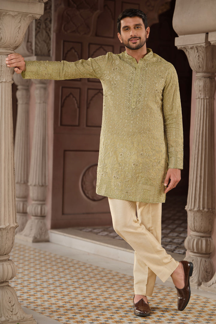 Olive Gleam Banarasi Tissue Kurta