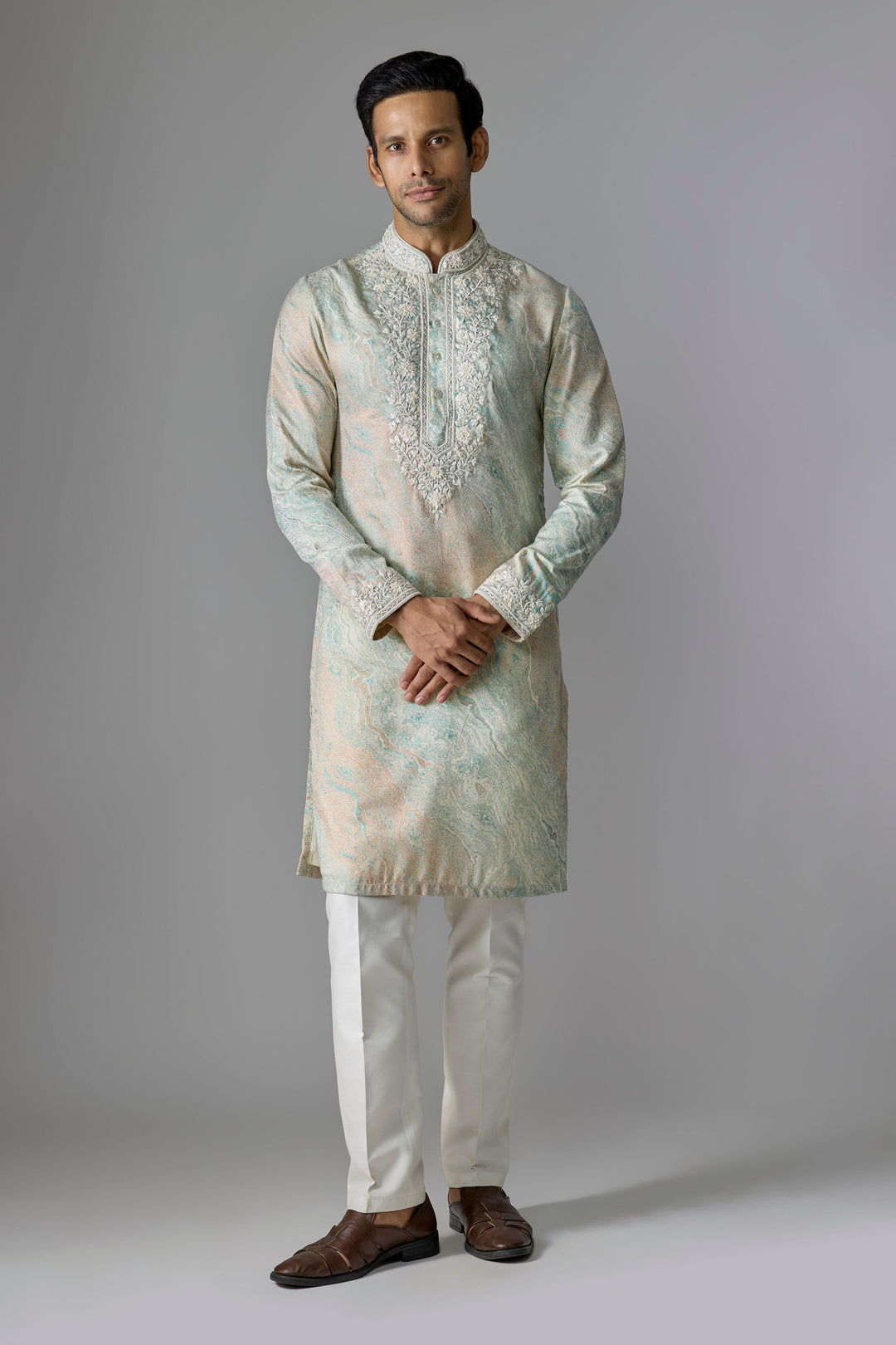 Peachish Green Embellished Kurta Set