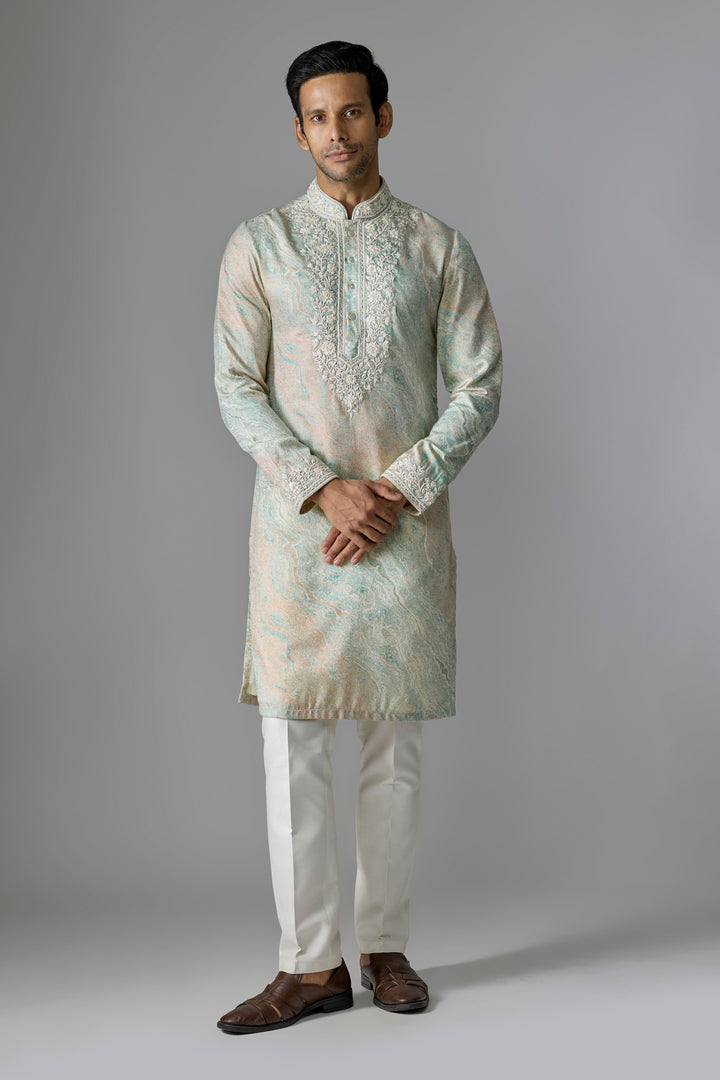 Peachish Green Embellished Kurta Set