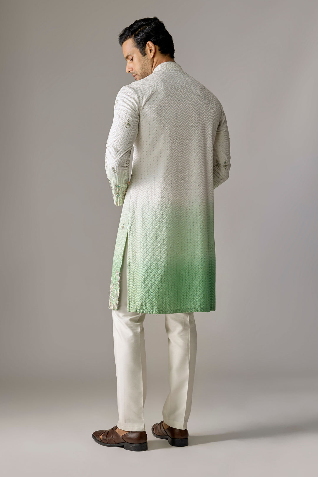 White Green Zari Kurta Set