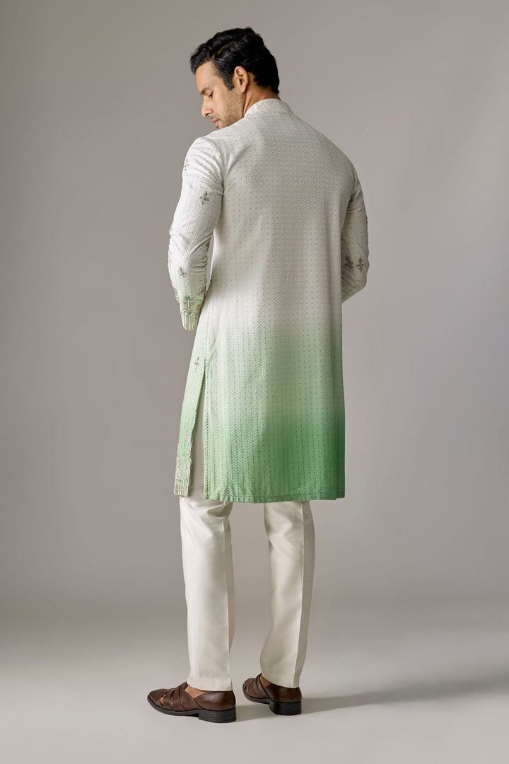 White Green Zari Kurta Set