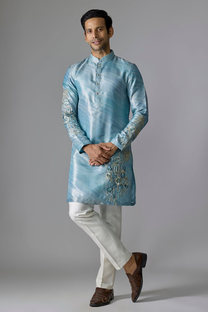 Blue Kasab Resham Kurta Set