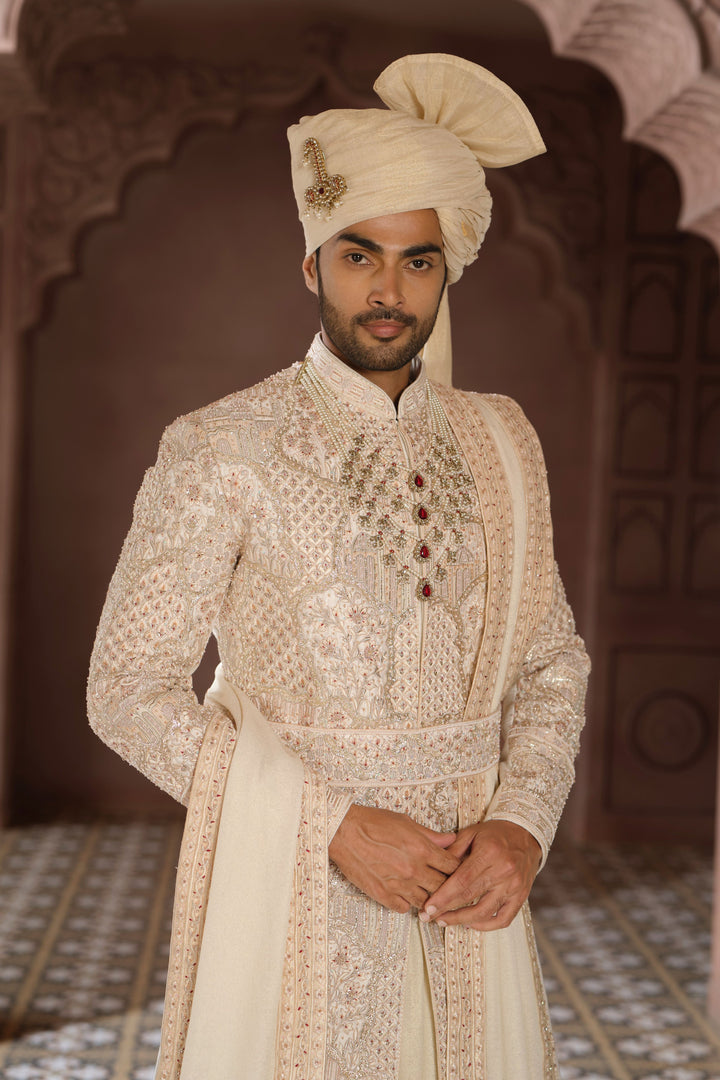 Royal Cream Accent Sherwani
