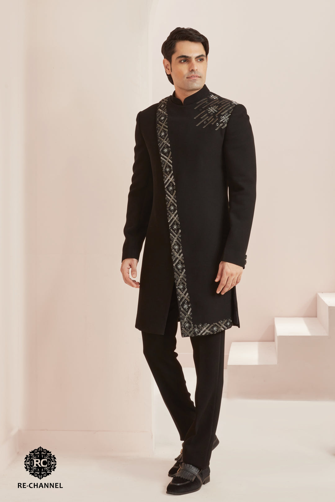 Black Indo-Western with Placement Salli Embroidery