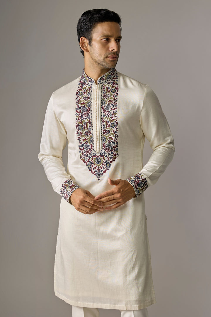 Cream Zari Slub Kurta Set