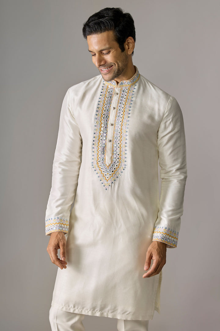 White Handcrafted Art Kurta Set