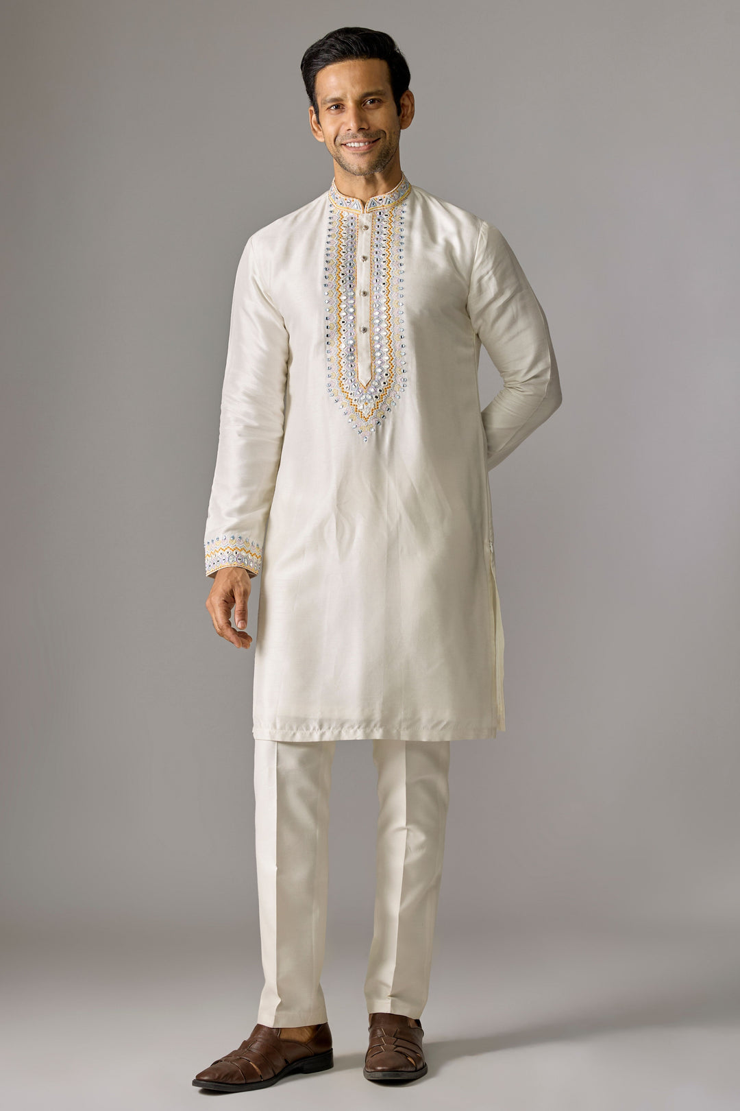 White Handcrafted Art Kurta Set