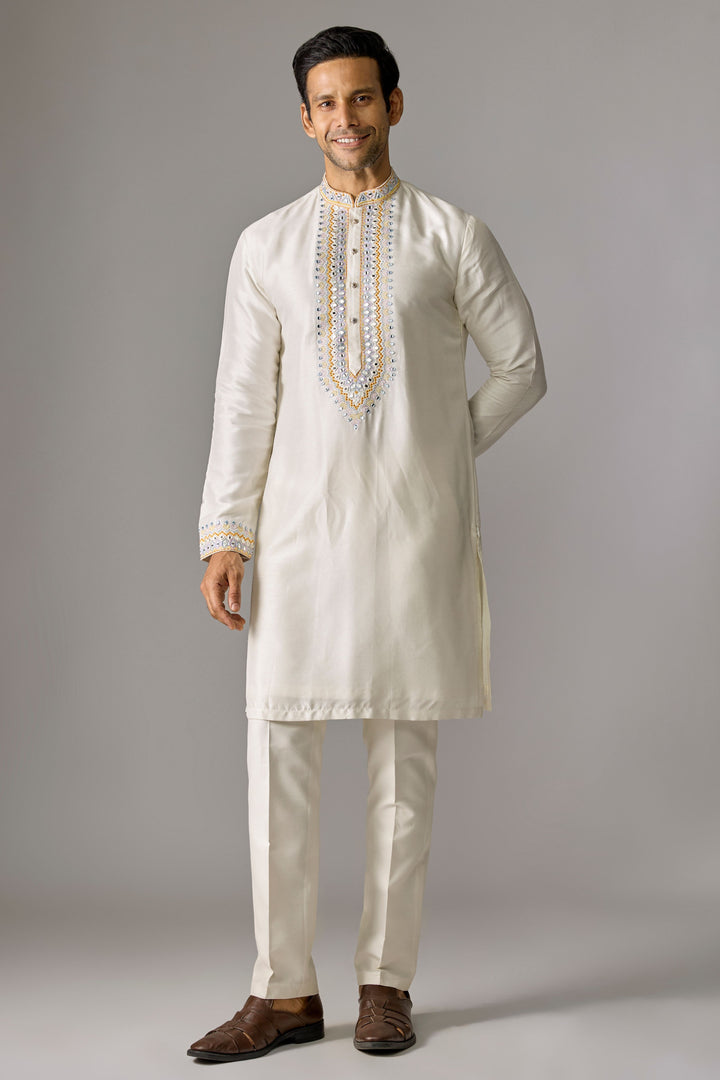 White Handcrafted Art Kurta Set