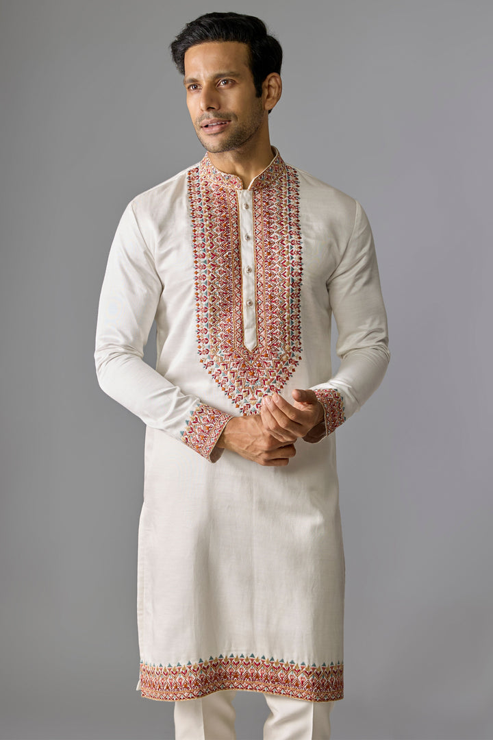 White Satin Shimmer Kurta Set