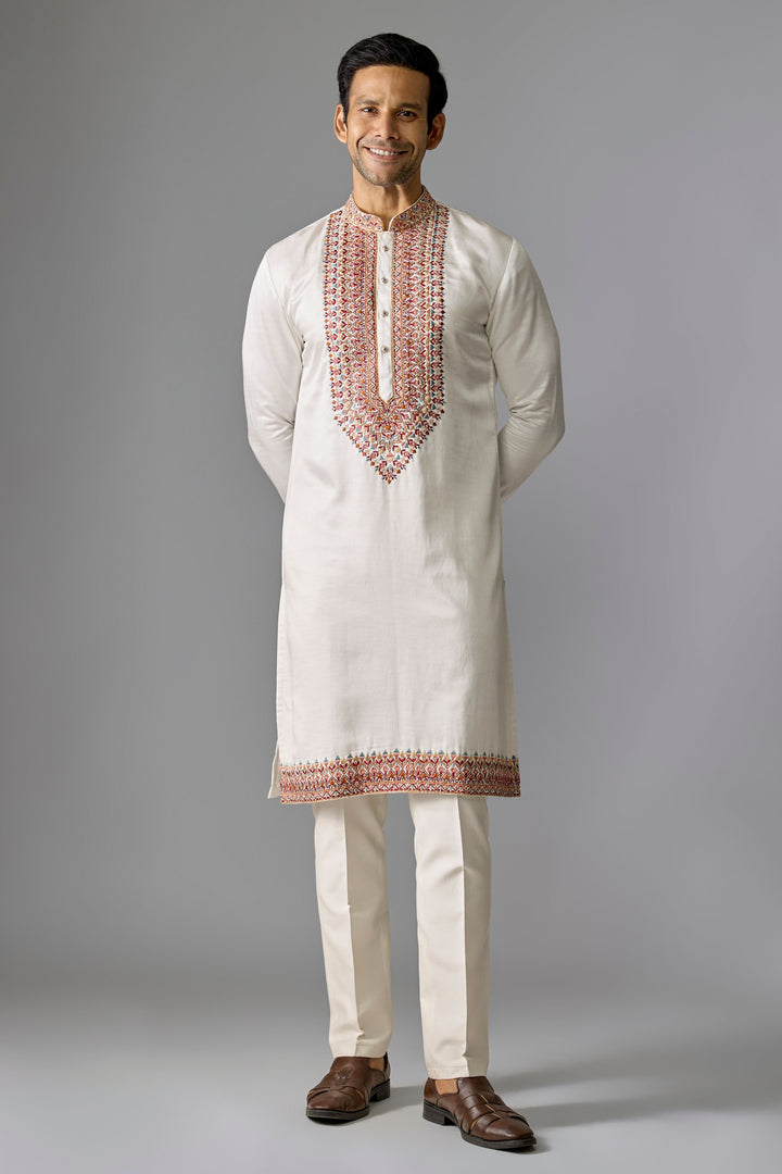 White Satin Shimmer Kurta Set
