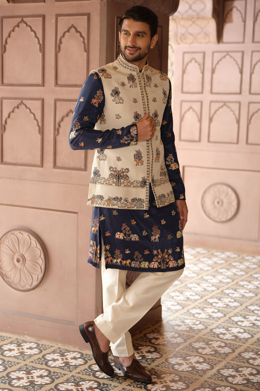 Gold Heritage Motif Bundi Kurta