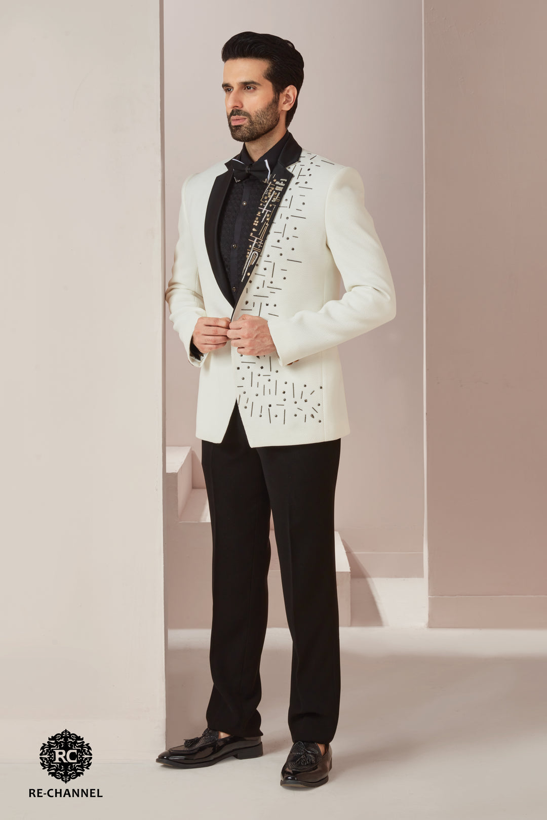 Half & Half Embellished White Suit