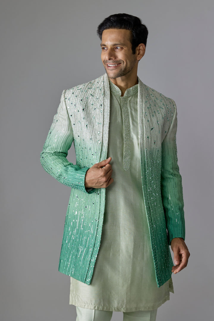 Green Silk Mosaic Indo-Western
