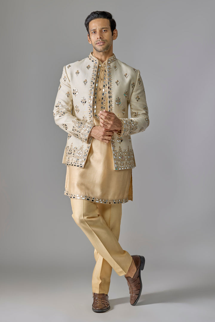 Cream Tissue Mirror Indo-Western