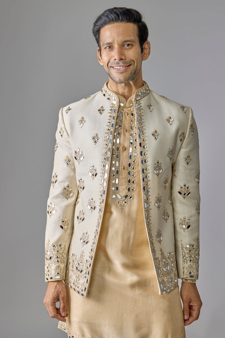 Cream Tissue Mirror Indo-Western