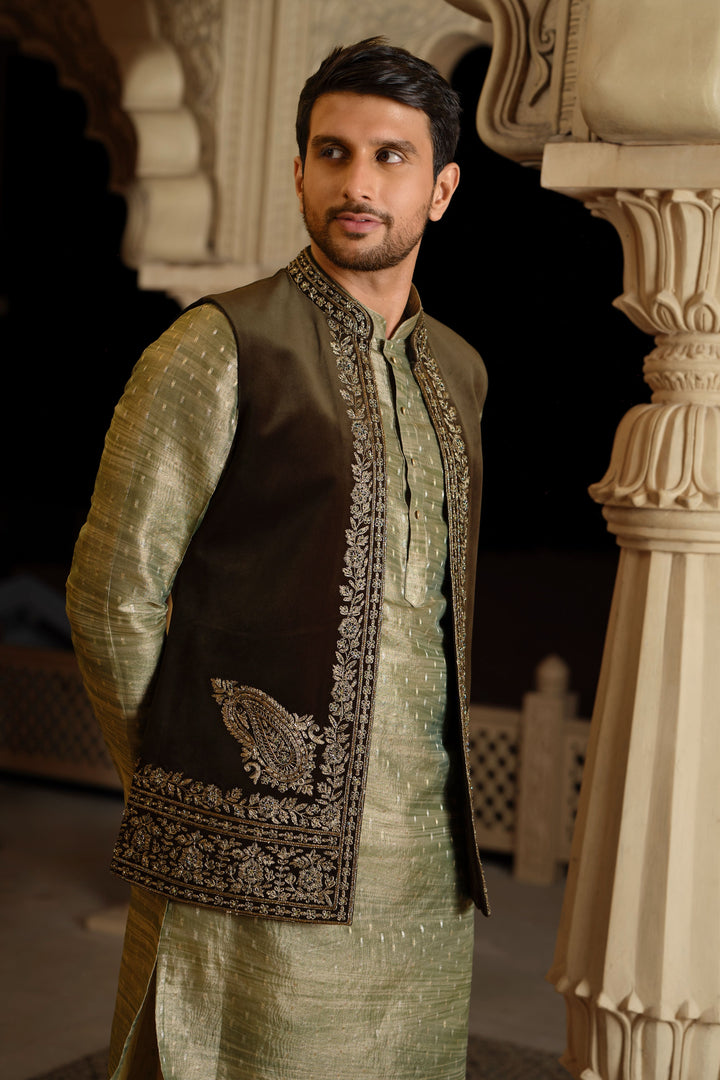 Forest Green Accent Bundi Kurta