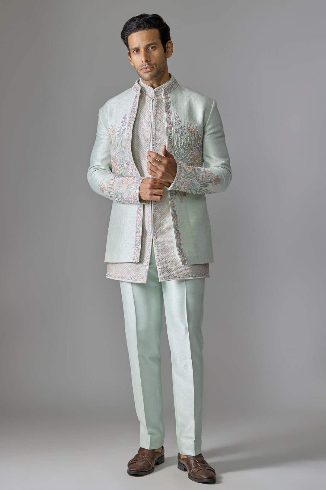 Mint Silk Textural Indo-Western