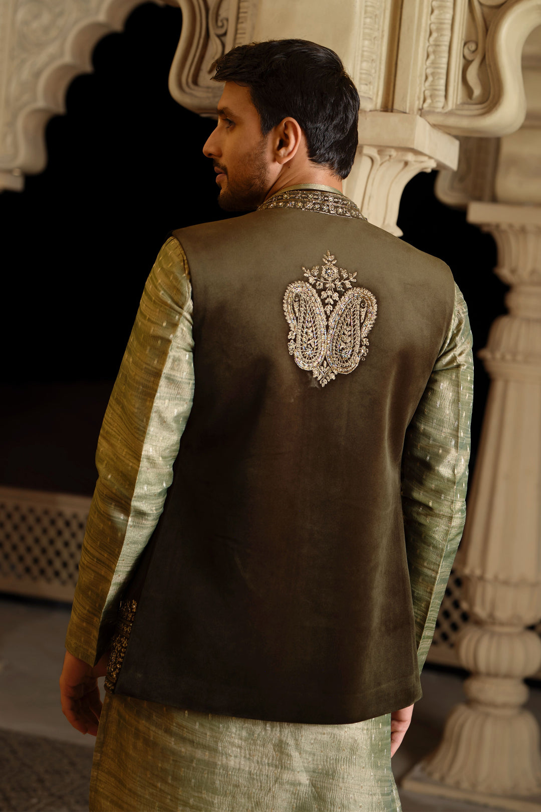 Forest Green Accent Bundi Kurta