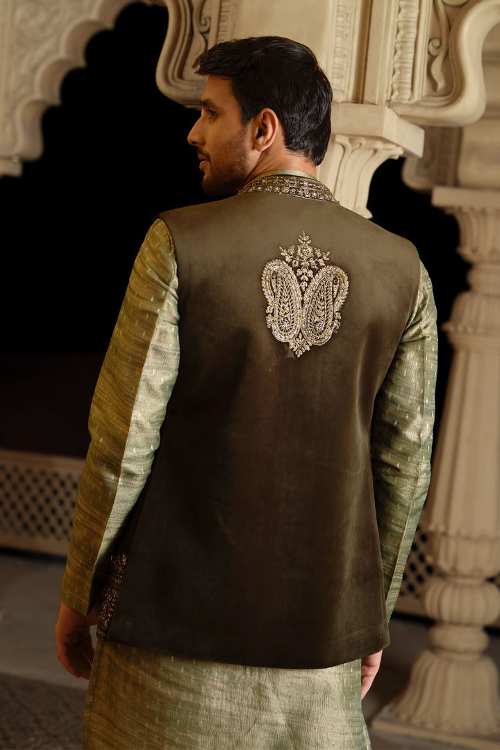 Forest Green Accent Bundi Kurta
