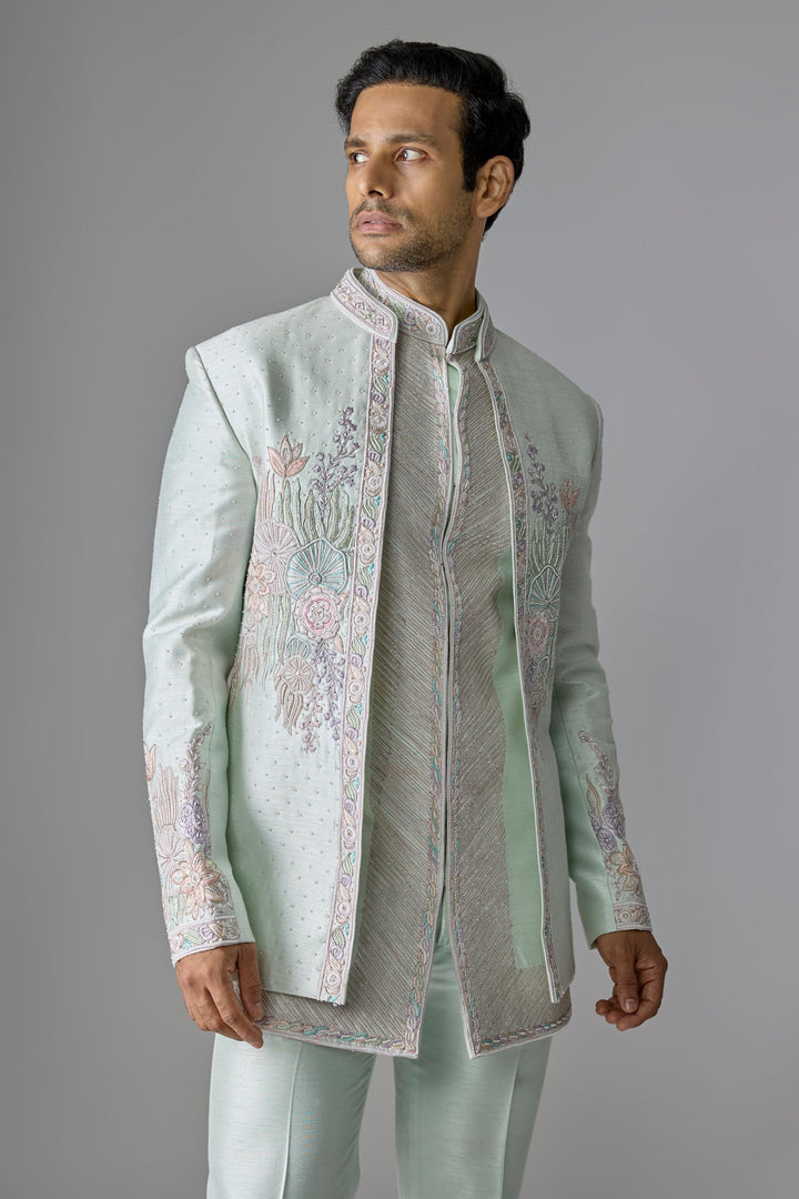 Mint Silk Textural Indo-Western