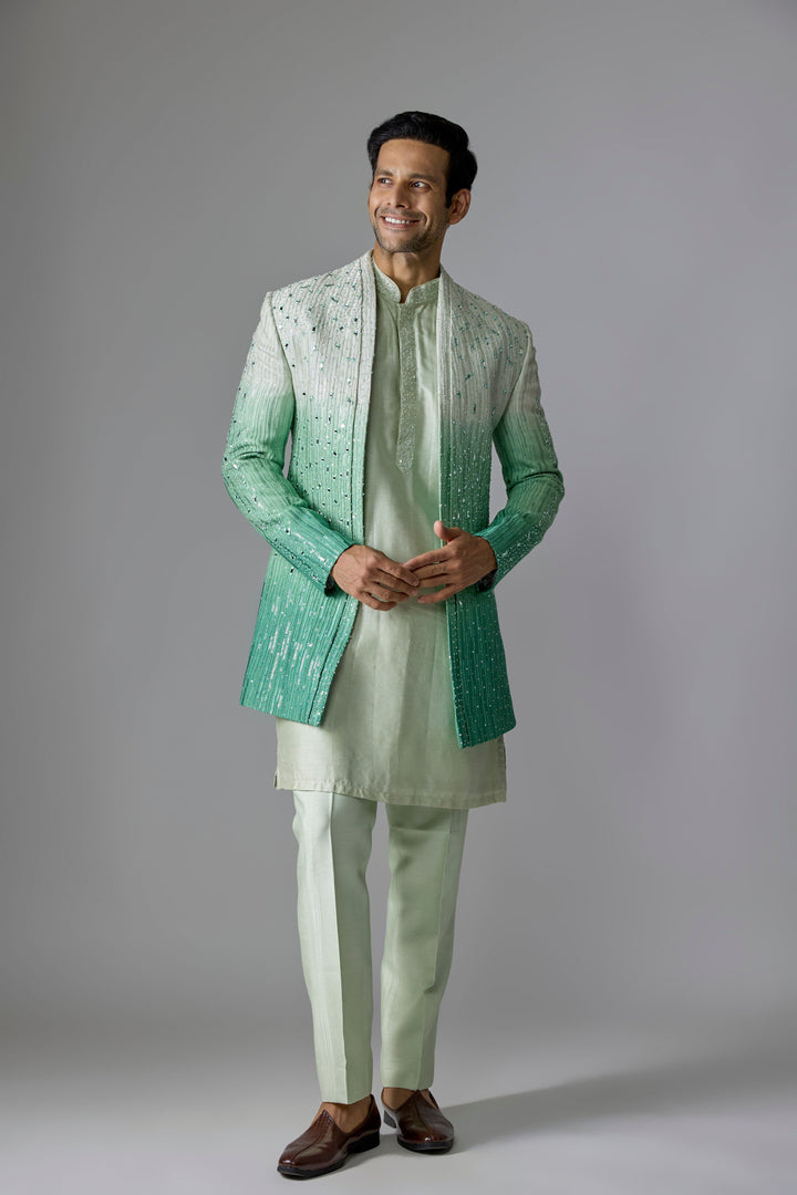 Green Silk Mosaic Indo-Western