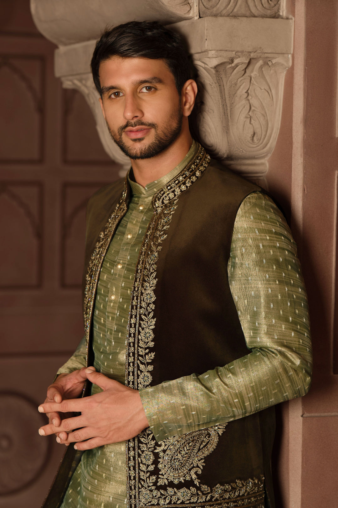 Forest Green Accent Bundi Kurta