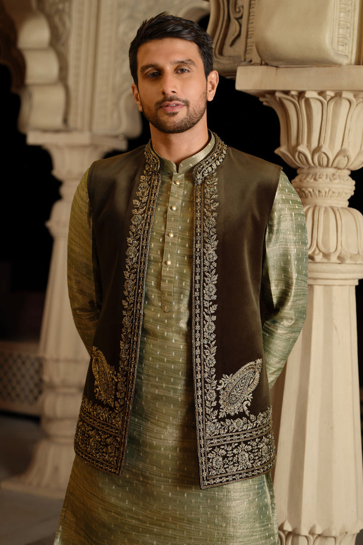 Forest Green Accent Bundi Kurta
