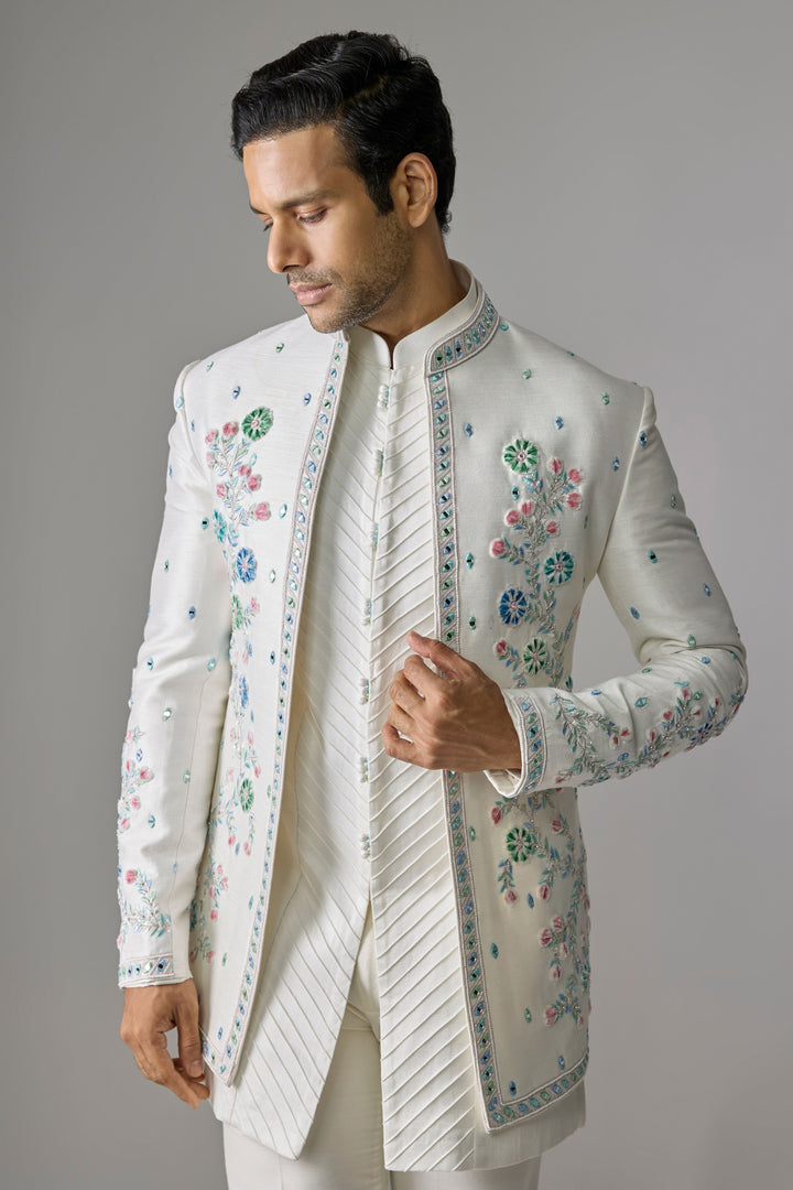 Ivory Silk Embellished Indo-Western