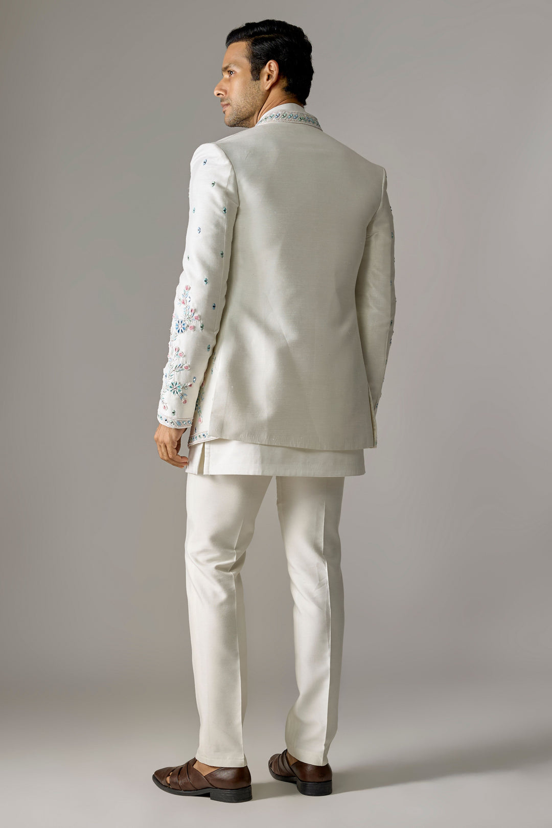 Ivory Silk Embellished Indo-Western