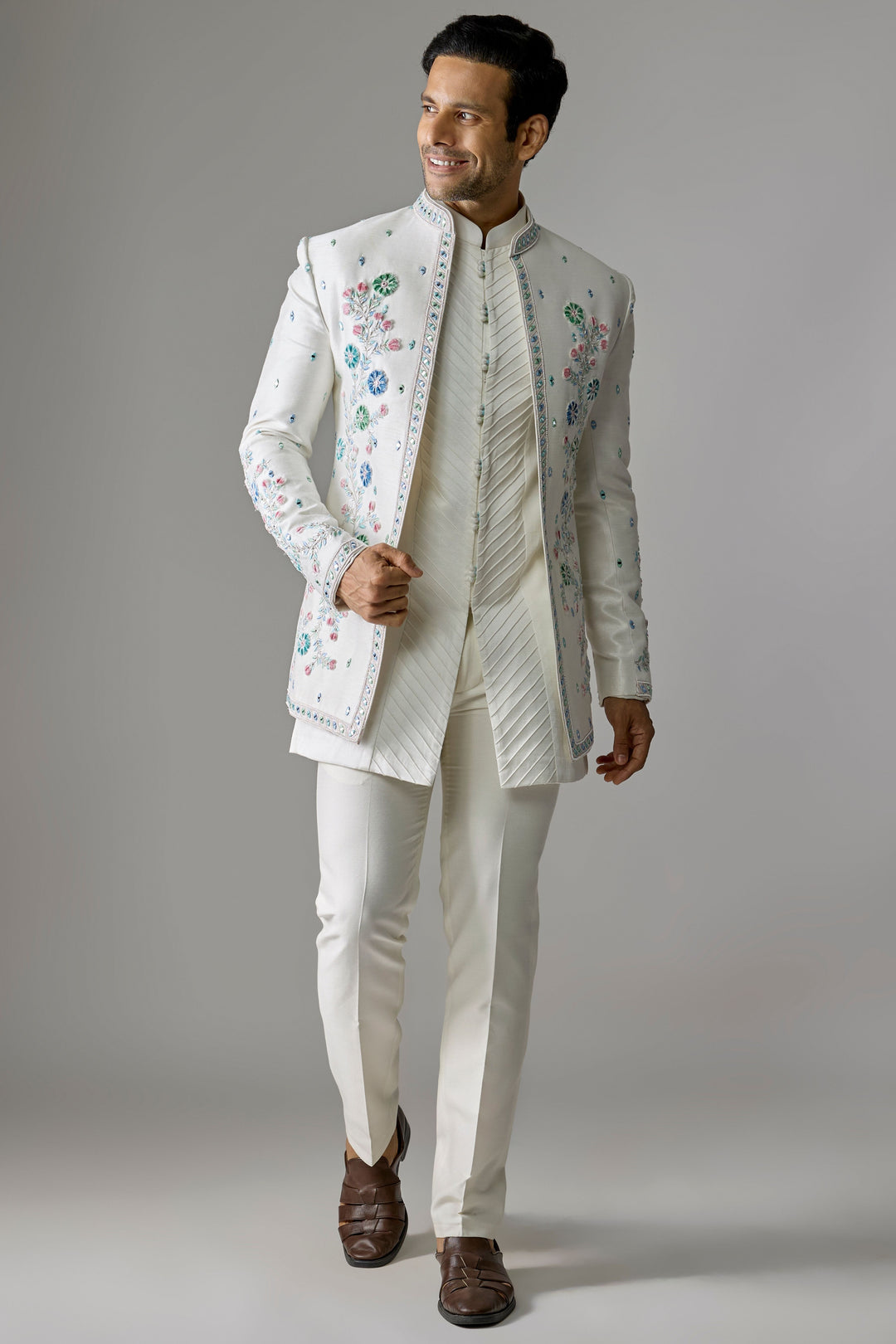 Ivory Silk Embellished Indo-Western