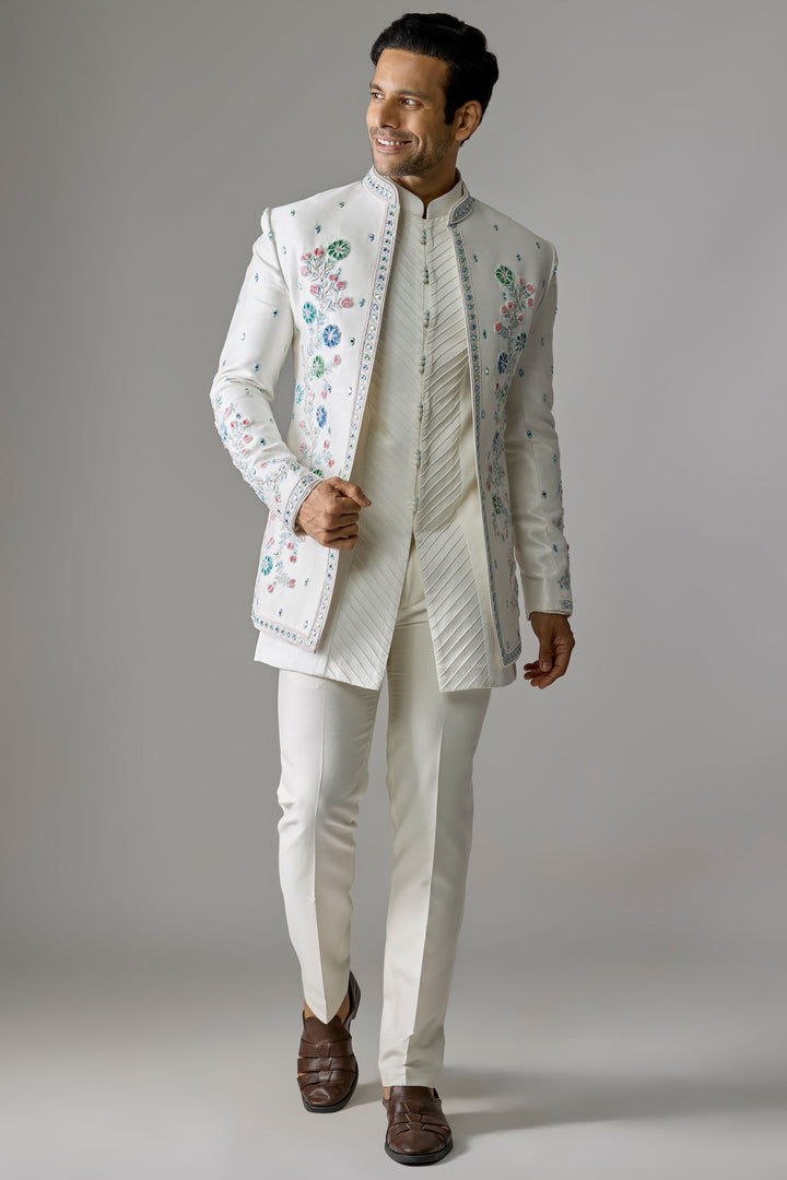 Ivory Silk Embellished Indo-Western