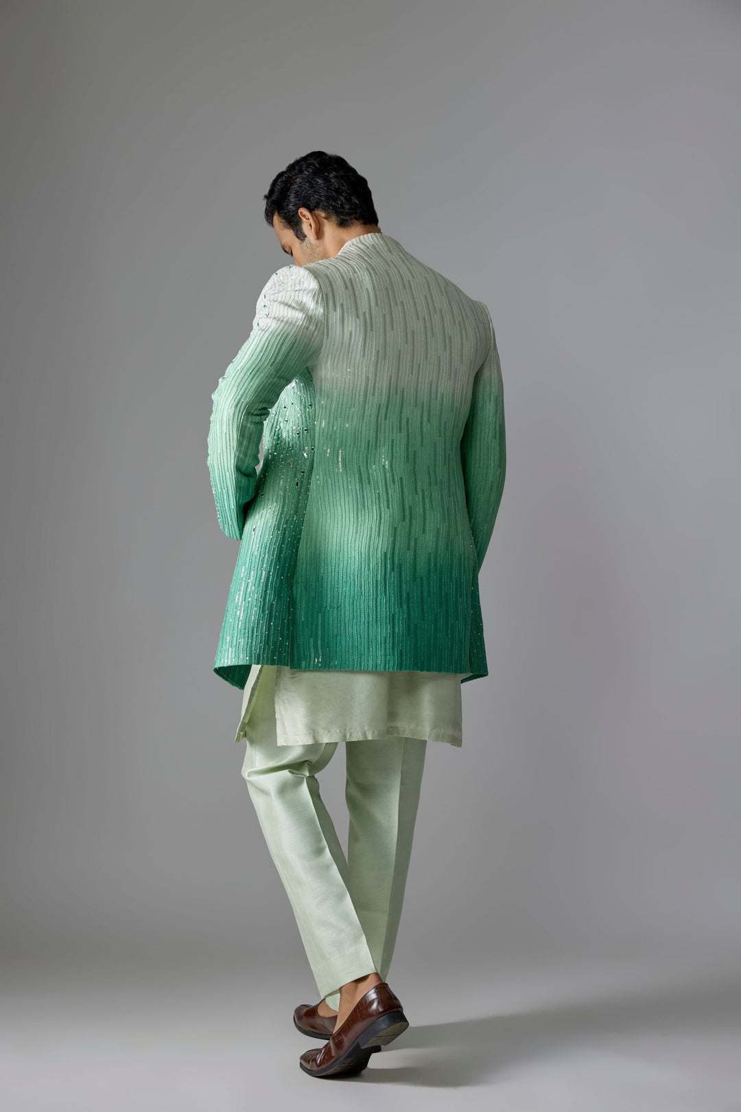 Green Silk Mosaic Indo-Western