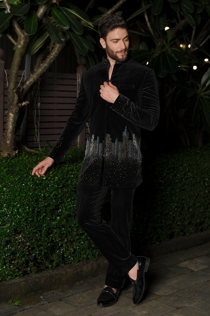 Night Skyline Velvet Indo-Western