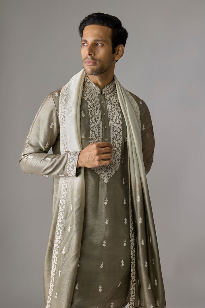 Grey Green Thread Kurta Set
