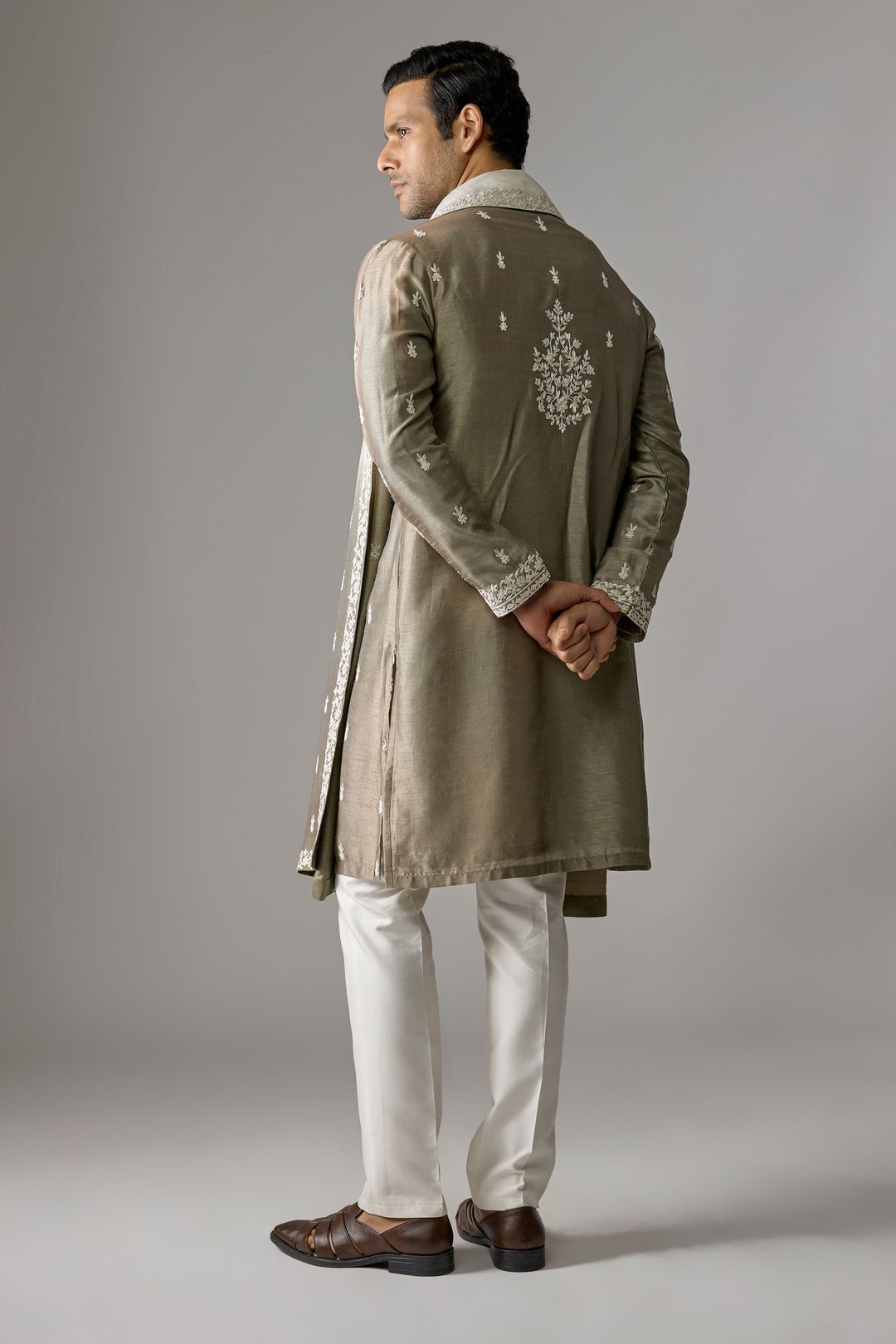 Grey Green Thread Kurta Set
