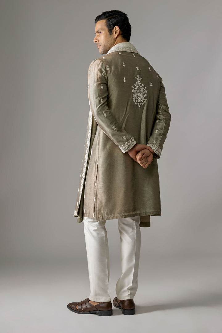 Grey Green Thread Kurta Set
