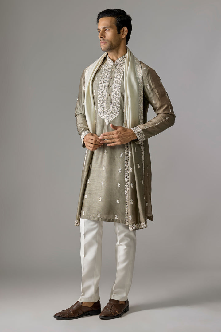 Grey Green Thread Kurta Set