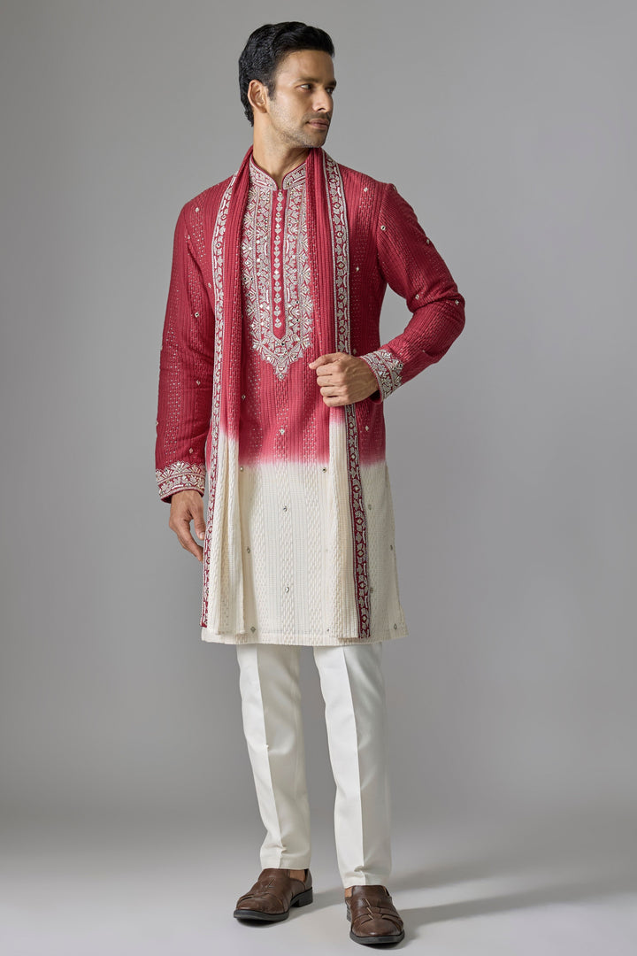 Red White Ombre Kurta Set