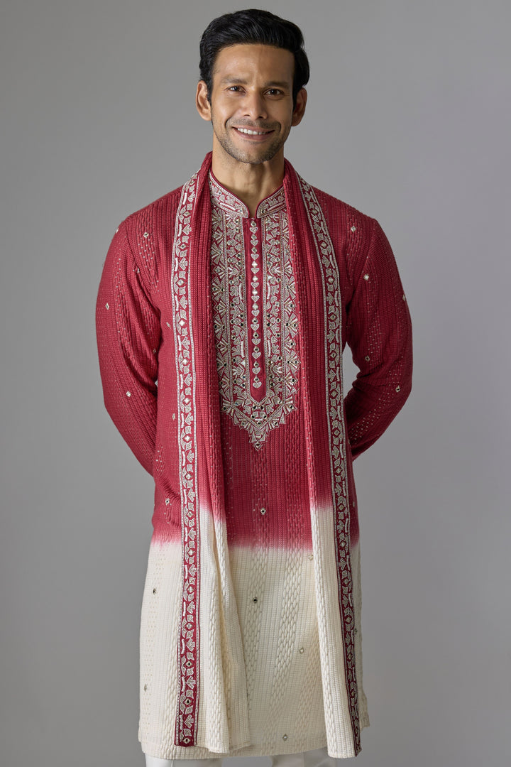 Red White Ombre Kurta Set